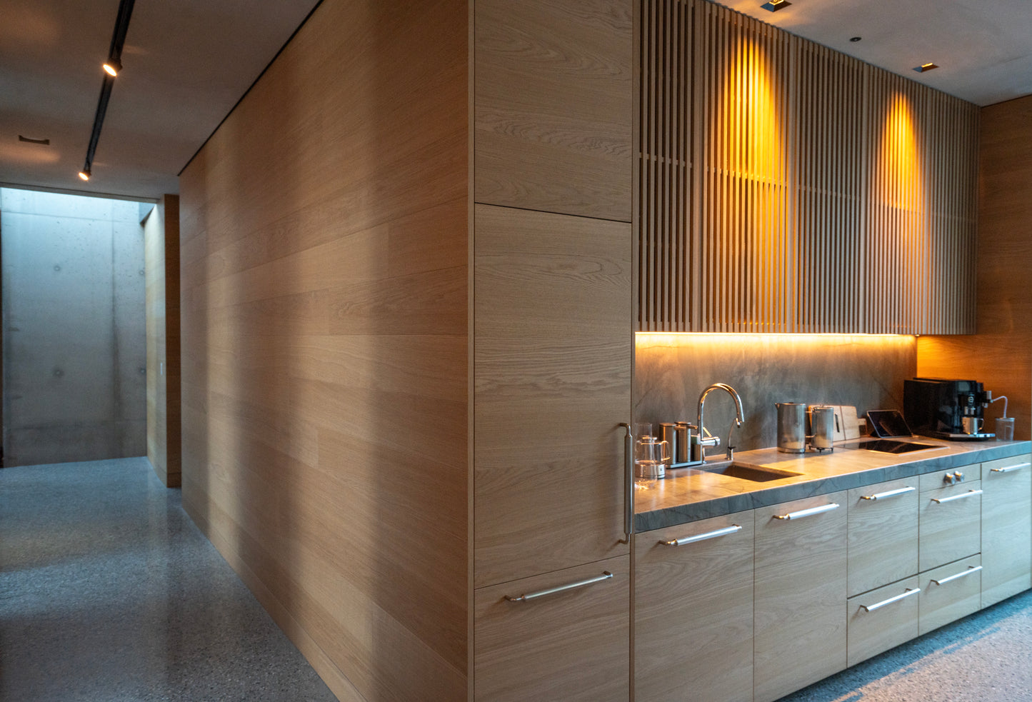 Bwp Spaces design & craft millwork project, private residence wood kitchen with custom panels