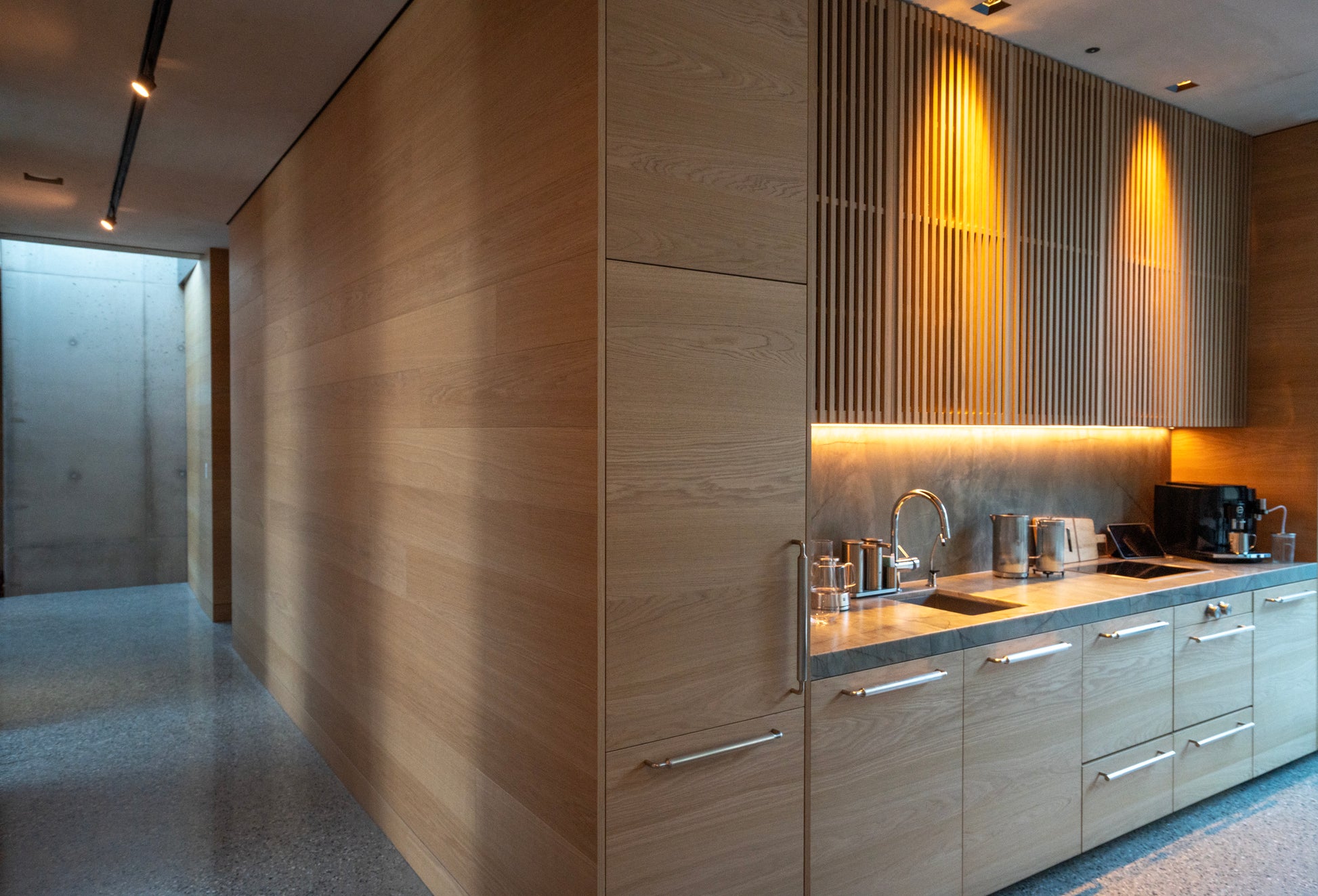 Bwp Spaces design & craft millwork project, private residence wood kitchen with custom panels 